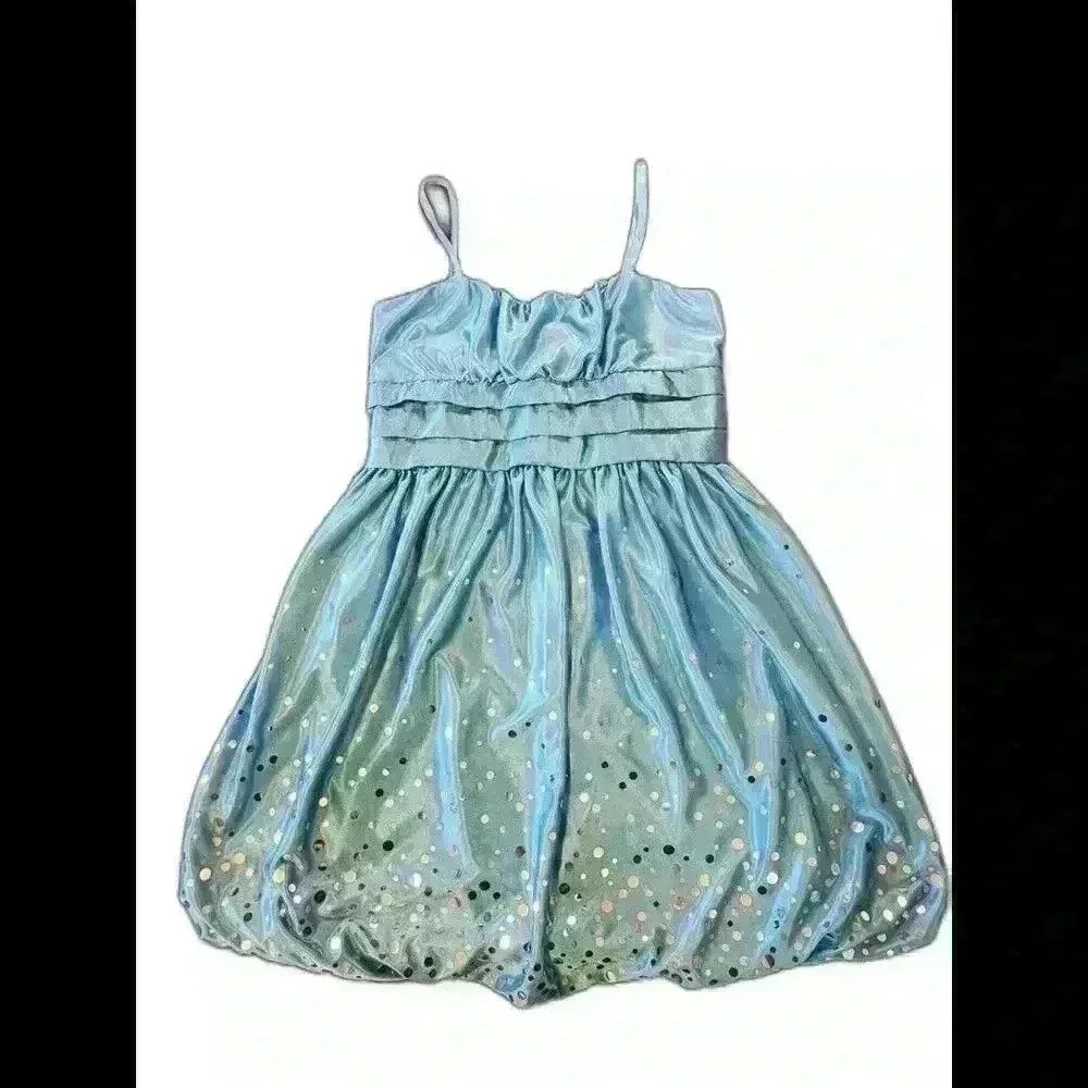 Charming Blue Party Dress with Glitter Accents